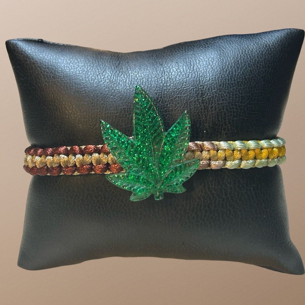 Pot leaf, cannabis, marijuana, weed bracelet; adjustable; gift for fans